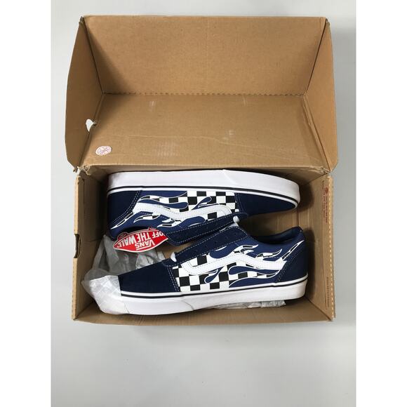 Vans Men's NIB Blue Checker Flame Skate Low Top Lace Up Shoes Sneakers Ward - Picture 5 of 13